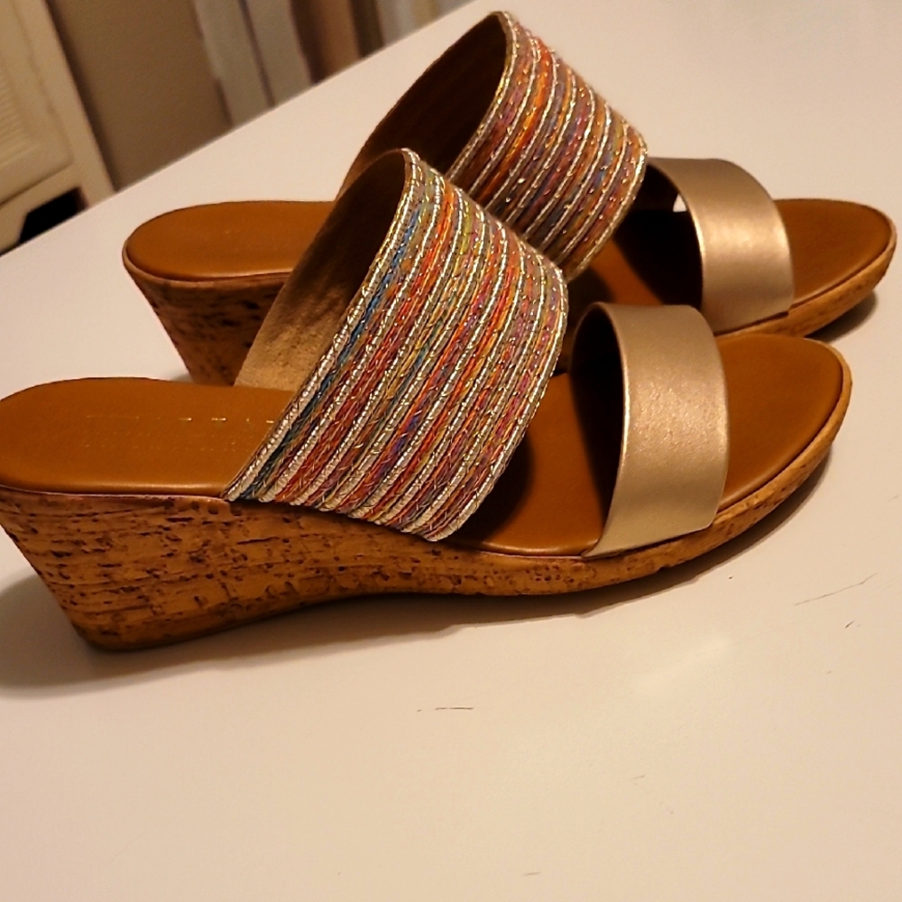 Women's Multicolor And Pale Gold Wedge Sandals Made In Italy